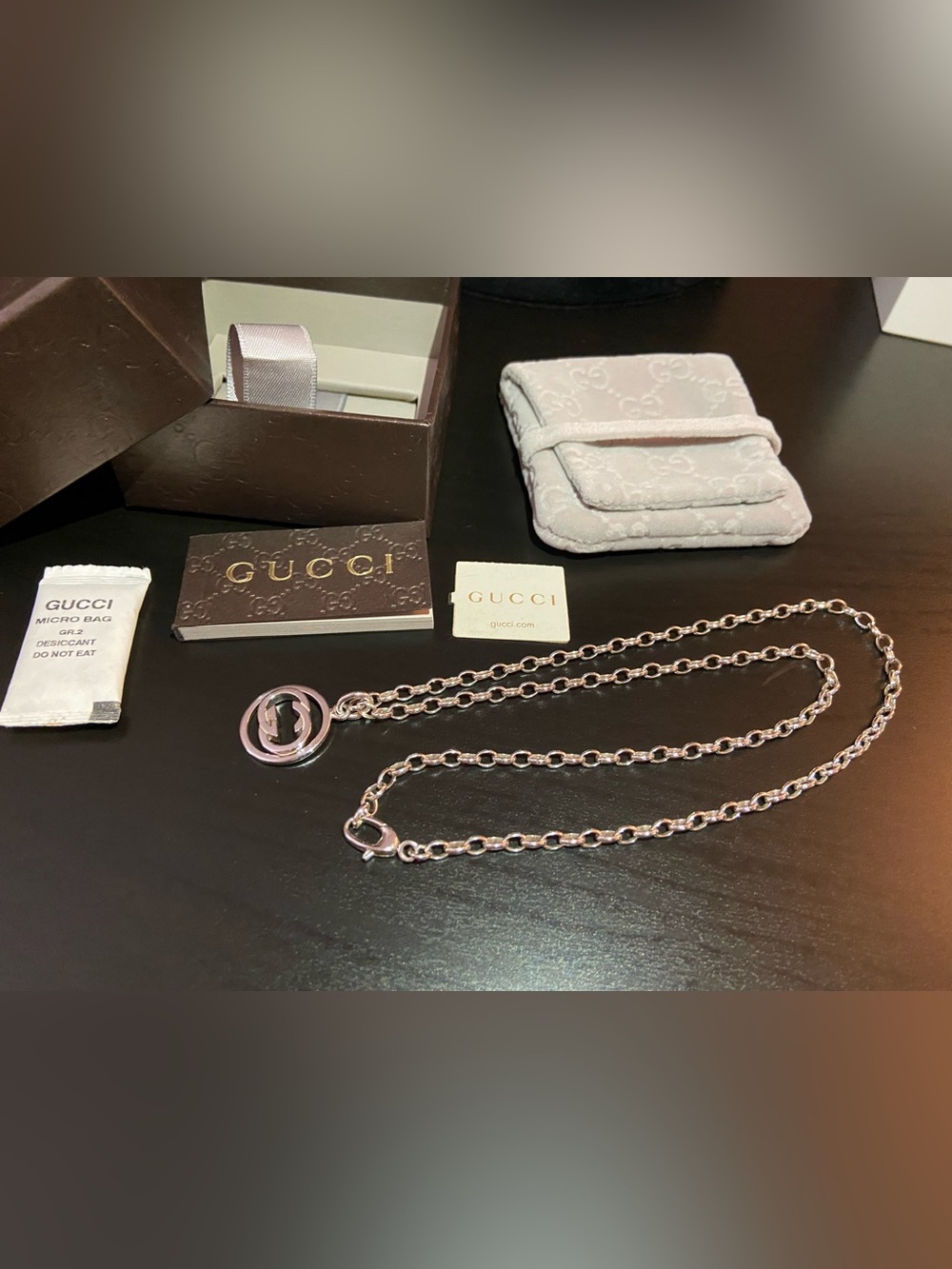 GUCCI Pendant Necklace Interlocking GG Logo 925 Sterling Silver 21” Chain